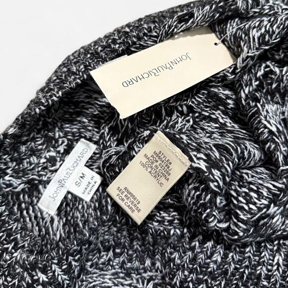 NWT John Paul Richard Black & White Crochet Knit Tassel Fringe Sweater Poncho OS - Picture 8 of 8